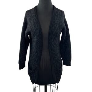 IRO Jasek Black Leopard Animal Printed Alpaca Blend Cardigan Sweater Pockets XS